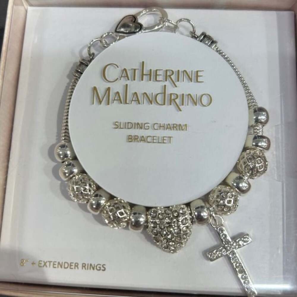 Catherine Malandrino Silver Tone Sliding Charm Bracelet with Crystals.